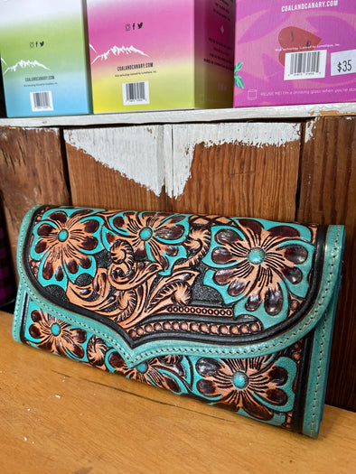 Flower Crest Ridge Hand Tooled Leather Wallet