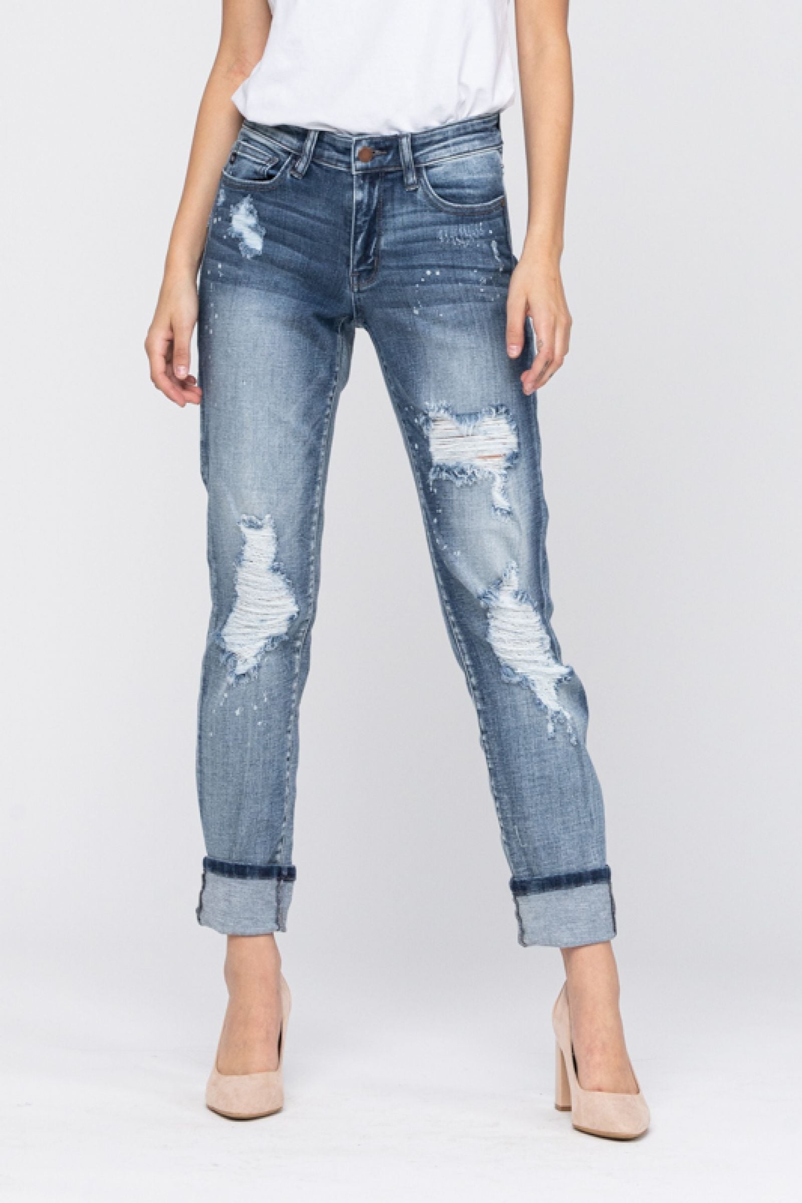 Judy Blue Distressed Bleach Splashed Boyfriend Jeans - FINAL SALE – Dusty  Road Boutique